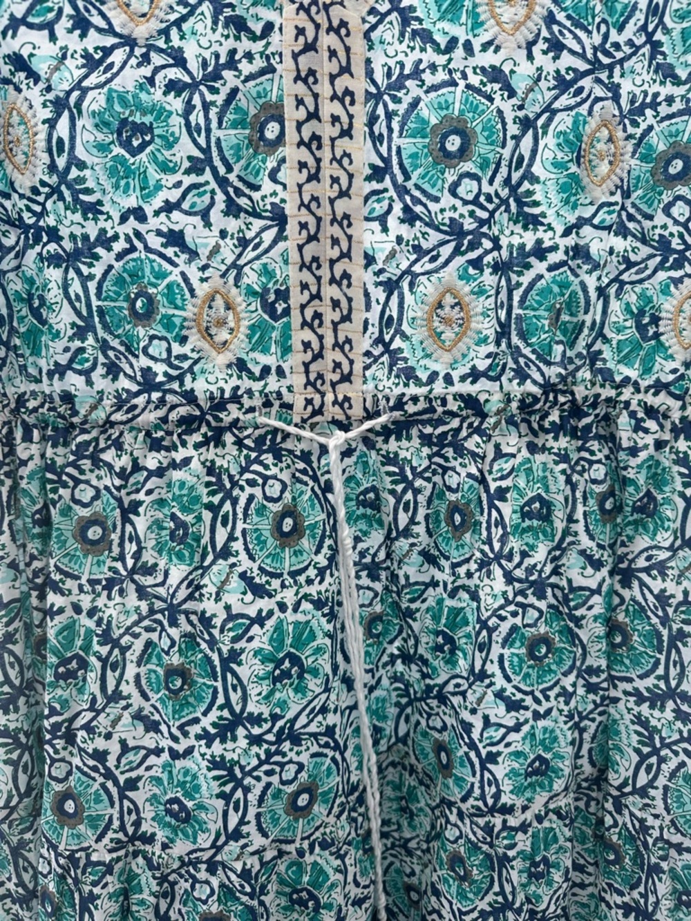 Soft Surroundings bohemian Teal and Navy Floral Dress. - Picture 5 of 8